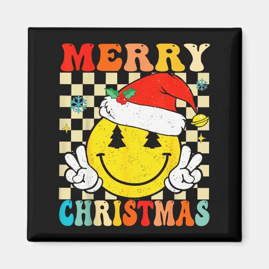 Groovy Merry Christmas Smile Face Santa Hat Xmas T Magneet (Voorkant)
