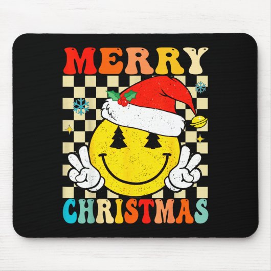 Groovy Merry Christmas Smile Face Santa Hat Xmas T Muismat (Voorkant)