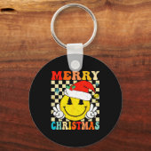 Groovy Merry Christmas Smile Face Santa Hat Xmas T Sleutelhanger (Voorkant)