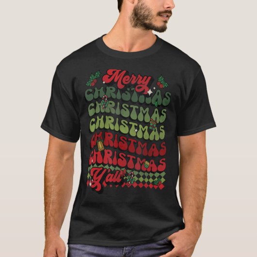 Groovy Merry kerst Retro Xmas overeenkomende pyjam T-shirt (Voorkant)