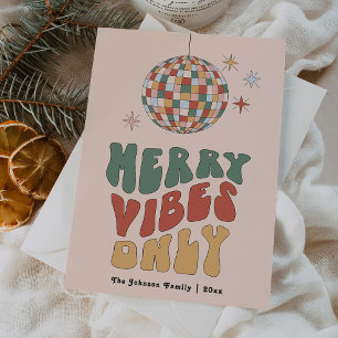 Groovy Merry Vibes Only Retro Christmas Kaart