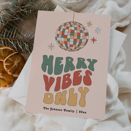 Groovy Merry Vibes Only Retro Christmas Kaart