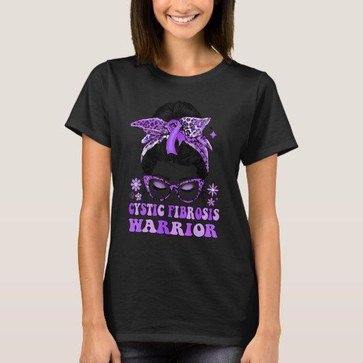 Groovy Messy Bun Purple Ribbon Cystic Fibrosis War T-shirt (Voorkant)