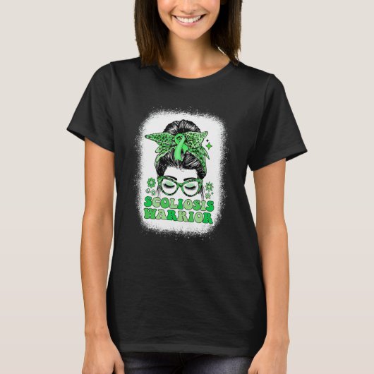 Groovy Messy Bun Women Green Ribbon Scoliosis Warr T-shirt (Voorkant)