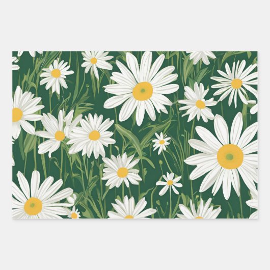 Groovy Mid Century Modern Daisy Floraal Inpakpapier Vel (Voorkant 2)