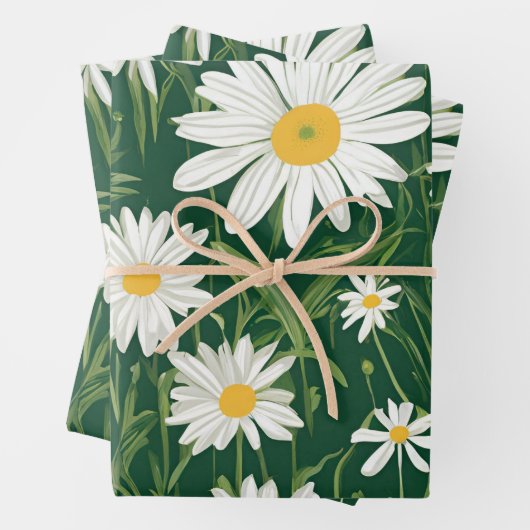 Groovy Mid Century Modern Daisy Floraal Inpakpapier Vel (In situ)