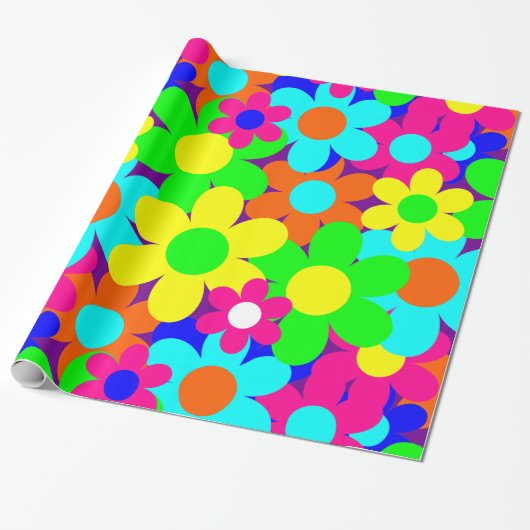 Groovy  mod bloemenpracht cadeaupapier (Uitgerold)