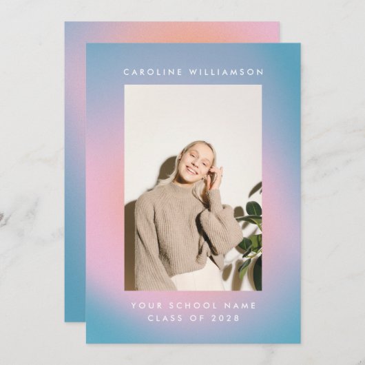 Groovy Mod Pastel Retro Custom Photo Afstuderen Aankondiging (Voorkant / Achterkant)