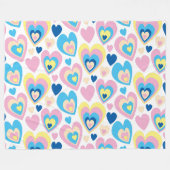 Groovy Modern Cute Pastel Pink Blue Yellow Hearts. Fleece Deken (Voorkant (Horizontaal))