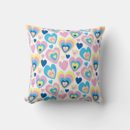 Groovy Modern Cute Pastel Pink Blue Yellow Hearts. Kussen