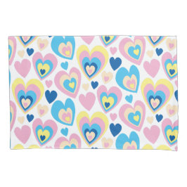 Groovy Modern Cute Pastel Pink Blue Yellow Hearts. Kussensloop
