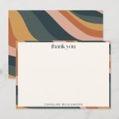 Groovy Modern Earth Tone Wavy Stripe Personalized Bedankkaart (Voorkant / Achterkant)