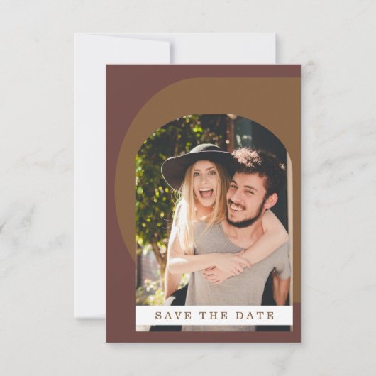 Groovy Modern Geometric Photo Brown Save The Date (Voorkant)