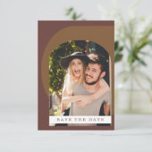 Groovy Modern Geometric Photo Brown Save The Date (Staand voorkant)