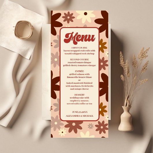 Groovy Modern Groovy Retro 70s Bloemenbruiloft Menu