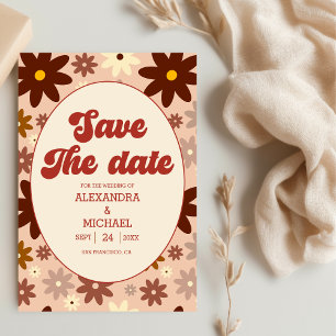 Groovy Modern Groovy Retro 70s Bloemenbruiloft Save The Date