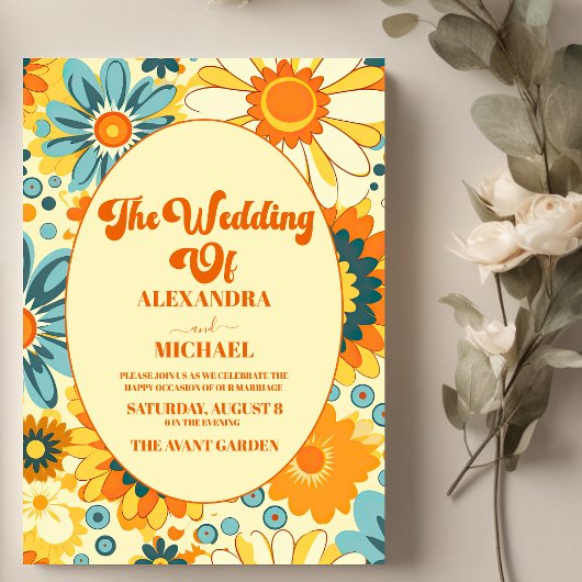 Groovy modern madeliefje bloemengeel & sinaasappel kaart