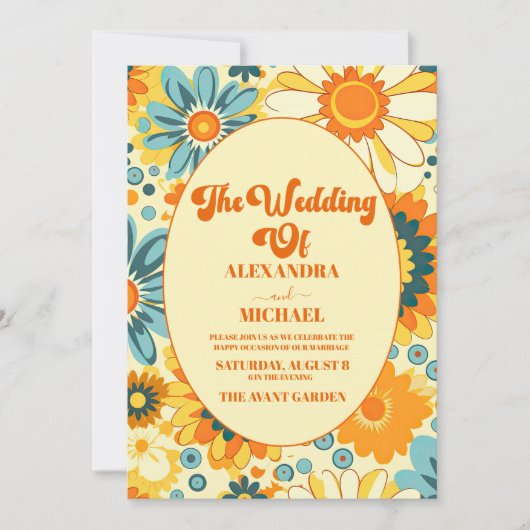 Groovy modern madeliefje bloemengeel & sinaasappel kaart (Voorkant)