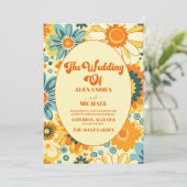 Groovy modern madeliefje bloemengeel & sinaasappel kaart (Staand voorkant)