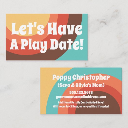 Groovy Modern Retro Bright Laten we een speeldatum Contactkaartje (Voorkant / Achterkant)