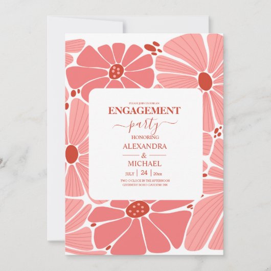 Groovy modern roze daisy verloving kaart (Voorkant)