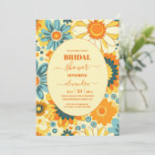 Groovy moderne madeliefje bloemengeel & roze bruid kaart (Staand voorkant)