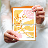 Groovy moderne maisy floral yellow & roze bruiloft kaart