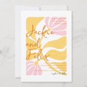 Groovy moderne maisy floral yellow & roze bruiloft kaart (Voorkant)