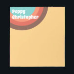 Groovy Moderne Retro Kleurrijke Curves Gepersonali Notitieblok<br><div class="desc">Met een pet-tip tot een 70s groove, dit ontwerp heeft gedurfde rondingen en vet, vrolijk type. Met behulp van een palet van geel, perzik sinaasappel, lichtrood, bruin en turquoise, creëerde ik gedurfde concentrische cirkels die vervolgens werden vergroot, zodat de achtergrond een plakje van de fantastische rondingen biedt. Het vrolijke "Spicy...</div>