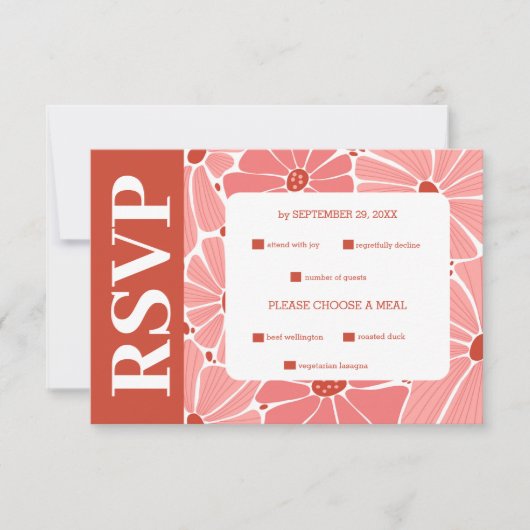 Groovy moderne roze madeliefje bruiloft RSVP kaartje (Voorkant)