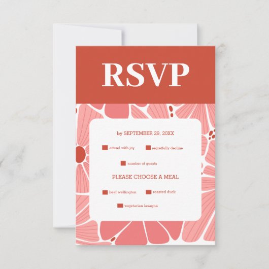 Groovy moderne roze madeliefje bruiloft RSVP kaartje (Voorkant)