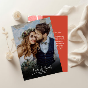 Groovy moderne roze madeliefje trouwfoto bedankkaart