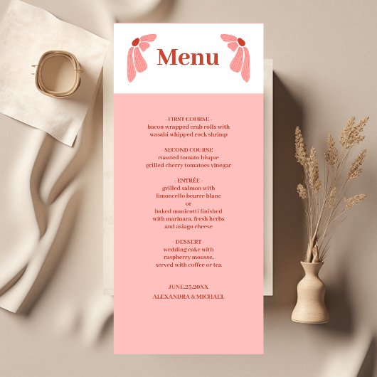 Groovy moderne roze madeliefjes bruiloft menu