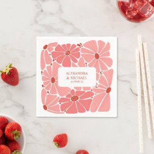 Groovy moderne roze madeliefjes bruiloft servet