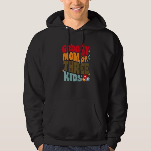 Groovy moeder van drie kinderen retro golvende 70s hoodie (Voorkant)