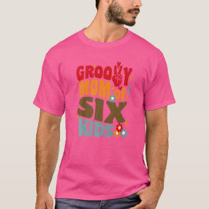 Groovy moeder van zes Kinder retro wavy 70s mot T-shirt