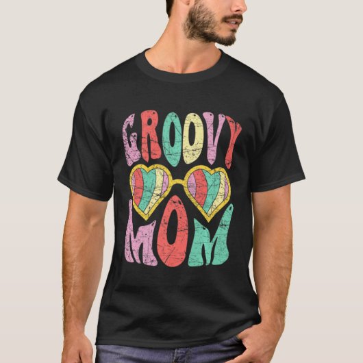 Groovy Mom Retro 70s Aesthetic Heart Glasses Mothe T-shirt (Voorkant)