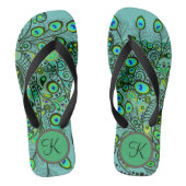 Groovy Monogram Neon Green Peacock Feathers Flip F Teenslippers (Voetbed)