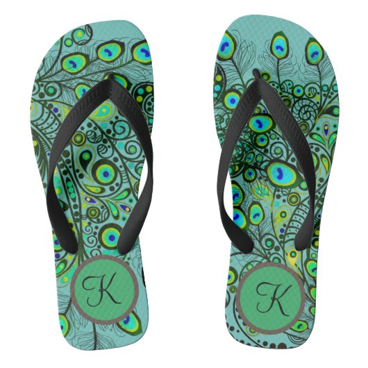 Groovy Monogram Neon Green Peacock Feathers Flip F Teenslippers (Voetbed)