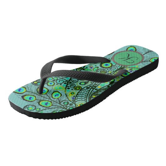 Groovy Monogram Neon Green Peacock Feathers Flip F Teenslippers (Schuin)