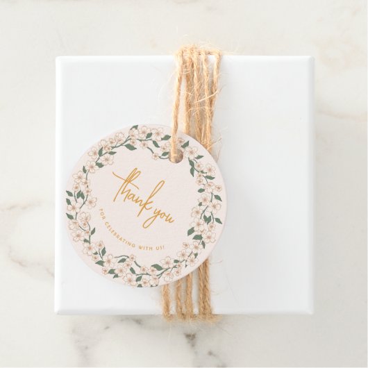 Groovy Mosterd Floral Wedding Bedankjes Labels (In situ)