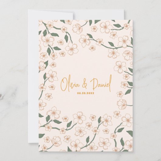 Groovy Mosterd Floral Wedding Kaart (Achterkant)