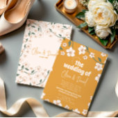 Groovy Mosterd Floral Wedding Kaart