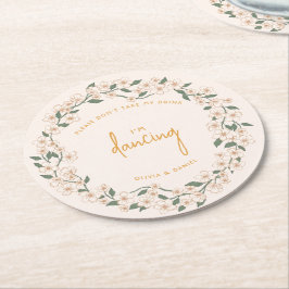 Groovy Mosterd Floral Wedding Ronde Kartonnen Onderzetter
