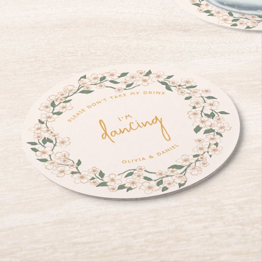 Groovy Mosterd Floral Wedding Ronde Kartonnen Onderzetter (Gebogen)