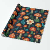 Groovy Mushroom & Flower Pattern Cadeaupapier (Uitgerold)