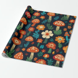 Groovy Mushroom & Flower Pattern Cadeaupapier