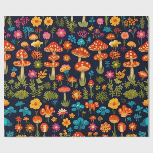 Groovy Mushroom & Flower Pattern Cadeaupapier (Vlak)