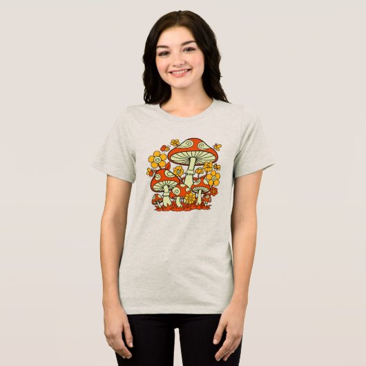 Groovy Mushroom Garden Delight Tri-Blend Shirt (Voorkant volledig)