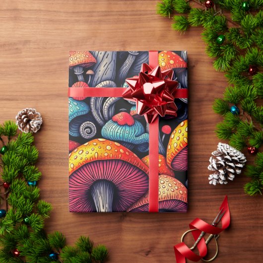 Groovy Mushroom Retro Wrapping Paper Cadeaupapier (Feestdagen Geschenken)